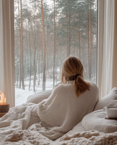 Cozy-фото вдома взимку — плед і свічки у м’якому теплому світлі Cozy-фото вдома взимку — плед і свічки у м’якому теплому світлі